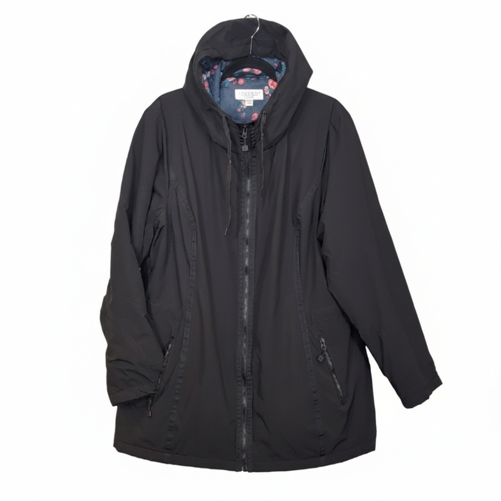 Laundry By Shelli Segal Black Jacket Womens Plus Size 1X Floral Lining Hooded